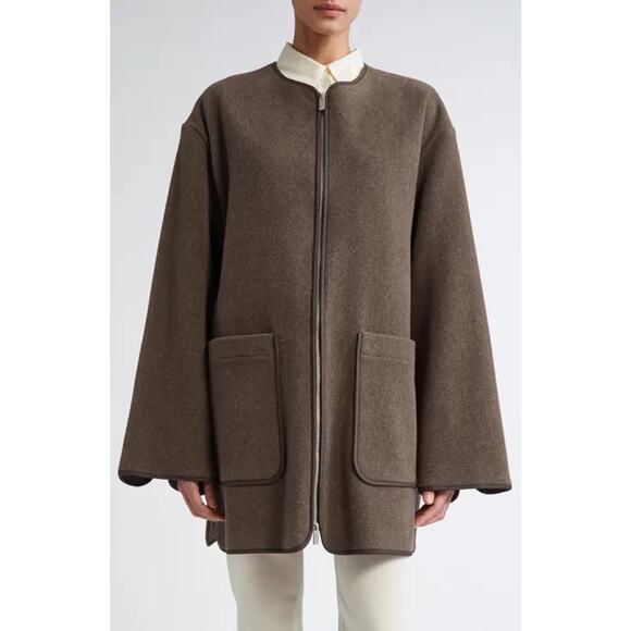 Toteme Felted Wool Zip Up Jacket Oak Melange 32 Small Brown XXS - Picture 1 of 11